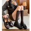 Camélia Silenciosa 3,5 CM Bico Redondo Sapatos Pequenos de Couro Femininos Outono/Inverno Solado Grosso Novos Mocassins Retrô para o Trabalho
