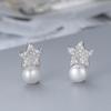 Cross-border novo s925 estrelas de prata brincos de pérola versão coreana de simples brincos de estrela de cinco pontas DIY vazio suporte fabricantes de jóias