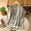 Camisa de algodón, camisa estampada, top pullover elegante de manga corta