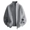 Suéter cárdigan casual estilo Hong Kong para hombre, primavera y otoño, cuello alto, doble cremallera, chaqueta de manga larga, tejido versátil de lujo ligero americano
