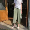 Calça Casual Solta Estilo Coreano Primavera Verão Feminina Calça Wide Leg Cintura Alta Calça Cropped Emagrecedora Calça Plissada com Caimento Calça Reta
