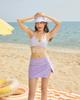 Traje de baño para mujer, estilo Ins de alta gama, traje de baño de tirantes de color en contraste, falda de cuello, conjunto de tres piezas estilo festivo