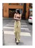 Calça Jeans Amarela Tie-Dye Estilo Retrô Americano para Mulheres, Cintura Alta, Vibe, Perna Reta Longa Flare, Tendência