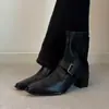 Versión de Cuero Suave~Elegante Temperamento Adelgazante Moda Versátil Para el Trabajo Botines Ajustados para Mujer Cremallera Trasera Botines Cortos Botas de Moda Zapatos de Mujer