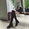 Botas hasta la rodilla, botas de montar para mujer, gamuza, tacón grueso, cordones en la espalda, pelo sintético, de caña alta, gamuza, goma, tacón alto, punta redonda