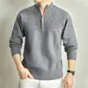 Suéter de Punto con Media Cremallera Estilo Old Money para Hombre, Nuevo Modelo Otoño 2026, Camisa Base de Punto de Color Sólido con Cuello Alto para Negocios Casual de Edad Media