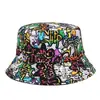 Gorro de Pescador con Graffiti de Celebridad de Internet de Doble Cara Retro Visera Solar Sombrero Protector Solar para Hombres y Mujeres Exterior Versátil Sombrero Cubeta Estampado Hip-hop
