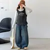 Conjunto Informal Nuevo para Niñas de Primavera y Otoño Falso Dos Piezas Top de Manga Larga Pantalones de Pierna Ancha Conjunto de Dos Piezas Estilo Coreano para Estudiante de Secundaria
