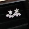 Colgante Estrella de Zircón Aguja de Plata Pendientes de Perla Lujo Ligero Pendientes de Alta Gama Pendientes de Moda Versátiles con Sentido de Diseño Nicho