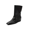 Botas de altura media para mujer, de piel de vaca de primera capa, nuevo estilo otoño e invierno, botines casuales de cuero suave sin cordones y punta cuadrada para mujer, color desgastado, talla 40