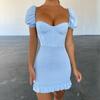 Amazon Transfronterizo Ropa Europea y Americana Otoño y Verano Cuello Cuadrado Sexy Espina de Pescado Ajustado Vestido Bodycon Moda Femenina Sexy