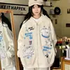 Moletom com capuz fofo estilo americano cuwu com bordado de cachorrinho para mulheres e homens, versão coreana de primavera, cardigã jaqueta solto e que afina