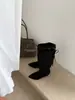 Botas Martin para Mujer de Punta Fina y Tacón Bajo 2026 Nueva Moda Botas Vaqueras Botas Largas de Gamuza con Correa Trasera