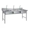 Fregadero Comercial de Acero Inoxidable 304 Simple/Doble/Triple Lavamanos Escolar Lavabo de Cocina Cantina Lavado de Platos Lavado de Verduras Desinfección Hogareño/