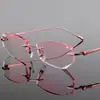 Gafas sin Montura de Titanio Puro con Borde Cortado en Diamante para Mujer, Color Degradado, Antirradiación, Gafas Sin Montura Fotocromáticas