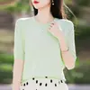 Nueva Colección Primavera Verano 2026 Estilo Lyocell Hilo Fino Cuello Redondo Manga Corta Camiseta Básica Suelta Casual Talla Grande Camiseta de Color Puro