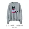 Suéter em cashmere e lã, novo estilo outono e inverno 2026, com jacquard de cachorrinho, gola redonda, suéter de tricô estiloso, top da moda