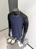 Nuevo Jersey de Punto de Moda Camiseta Base para Hombre Primavera y Otoño 2025 Sudadera de Cuello Redondo con Bloques de Color Casual Versátil para Hombre