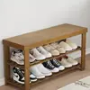 Banqueta para cambiarse los zapatos en la entrada, Gabinete de zapatos simple para puerta del hogar de bambú 100%, Zapatero multicapa para pasillo exterior, Fuerte y duradero