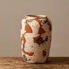 Conjunto de três vasos de cerâmica retrô com pinceladas feitas à mão, vaso de flores de cerâmica grossa estilo Wabi-Sabi, padrão artístico de pinceladas, ornamento para arranjo floral