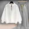 Traje Casual Masculino Duas Peças Masculino Outono Inverno Jovem Tendência Gola Alta Meia Manga Moletom com Caimento Solto