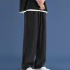Calça Casual de Seda Gelada Masculina 2024 Primavera Nova Cor Sólida Perna Larga Calça Esportiva Fina Dagging Calça Reta