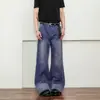 Jeans acampanados vintage estilo americano, lavados, desgastados, rotos, con salpicaduras de pintura, corte recto holgado, pantalones de trabajo leñador adelgazantes
