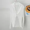Camisa Texturizada Negra Miyake para Mujer Holgada de un Botón Manga Larga Camisa Protectora Solar Ligera Transpirable Chaqueta Versátil Top