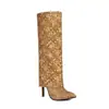 Tallas 35-47 Botas Altas de Punta Fina para Mujer Otoño e Invierno con Suelas de Goma, Estilo Slip-On, Tacones Finos, Botas Martin de Mezclilla Transfronterizas