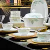 Juego de Vajilla de Porcelana de Hueso de Lujo con Acentos Dorados, Combinación de Plato y Tazón Jingdezhen, Tazones para Inauguración de Casa, Palillos, Platos, Vajilla de Cerámica