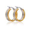 Pendientes de acero inoxidable con diseño geométrico en oro rosa de tres colores y hebilla fácil de usar para hombres y mujeres.