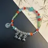 Pulsera Mariposa Campo Verde, Nueve Piezas de Pulseras de Vidrio, Pequeña Fresca Elegante, Pulsera de Lazo con Perlas Blancas para Mejores Amigas