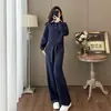 Traje Deportivo Casual de Moda Tendencia para Mujer Otoño e Invierno Adelgazante Rejuvenecedor Sudadera con Cuello de Solapa Patchwork Pantalones de Pierna Ancha Conjunto de Dos Piezas