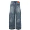 L838 Jeans Masculino Reto Solto Estilo High Street Americano Unissex Lavado Retro de Alta Qualidade com Design de Padrão de Raio