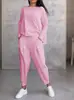 2025 Nova Estação Independente de Roupas Femininas Venda Rápida Cor Sólida Casual Pés Pequenos Gola Redonda Manga Longa Duas Peças Transfronteiriça Europeia e Americana Amazon