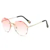 Gafas de Sol Poligonales Transfronterizas para Mujeres con Caras Grandes, Película Marina Douyin, Gafas de Sol sin Montura de Celebridad de Internet, Gafas de Sol sin Montura con Borde Cortado