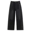 Jeans de Cintura Alta de Pierna Ancha con Pedrería, Nuevo Estilo Primavera 2026, Pantalones Rectos Ajustados, Elegantes Pantalones Largos Casuales
