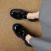 Zapatos de piel de oveja de estilo académico con doble lazo artístico Primavera 2025 Tacón alto grueso Punta redonda Cuero genuino Zapatos de boca profunda para mujer