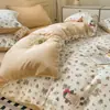 Juego de ropa de cama de cuatro piezas de terciopelo de leche engrosado clase A, sábana de cama de franela de terciopelo coral, funda de edredón, juego de tres piezas para dormitorio de estudiante, invierno