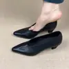 Sapatos de Salto Alto Bico Fino Slip-On para Mulheres, Sapatos Versáteis de Boca Rasa, Sapatos de Bruxa Minimalistas Retrô de Salto Grosso
