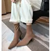 Botines de punta para mujer, nuevo estilo 2024, tacones altos color café, botines tipo calcetín elásticos, forrados de felpa para otoño e invierno, botines color nude, botines de ajuste ceñido con tacón esbelto