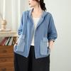 Nova Camisa com Capuz Estilo Artístico Retrô para Primavera e Outono para Mulheres, Solta Plus Size Casual de Gaze de Algodão Dupla Camada Camisa Jaqueta Xadrez