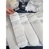 Calcetines Blancos de Encaje para Mujer, Calcetines de Algodón de Media Pantorrilla, Calcetines de Malla Transpirable Ligeros de Verano Caídos, Calcetines Largos Estilo Ballet para Niñas