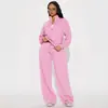 Conjunto de dos piezas para mujer: sudadera tipo polo con cremallera corta y cuello alto de manga larga estilo americano transfronterizo y pantalones deportivos casuales de pierna ancha con cintura alta y cordón