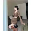 Conjunto de otoño para mujer: conjunto de dos piezas: top asimétrico de manga acampanada plisada y falda midi de cintura alta