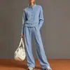 2026 moda feminina europeia e americana transfronteiriça novo conjunto de moletom cardigã de cor sólida com gola alta e calça pantalona para lojas online independentes