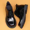 Botas Martin com Sola Grossa para Homens, Novo Modelo de Inverno 2026, Couro Genuíno, Acabamento Brilhante, Botas Curtas Estilo Britânico Business Casual