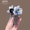 Pinza para el Cabello de Flor de Cristal de Malla Azul Súper Hada para Mujer, Pinza Lateral de Borla de Gama Alta, Nuevo Estilo de Accesorio para el Cabello Medio Recogido para la Parte Posterior de la Cabeza