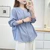 EspecialNuevo Otoño Talla Grande Vintage Versátil Cintura con Cordón Camisa Rayada de Manga Larga 100kg Camisa0714