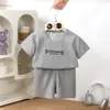 Pantalones Cortos de Gofre de Manga Corta para Niños Verano Nuevo Estilo Holgado Estilo Coreano Trajes Casuales para Niños y Niñas Ropa de Bebé al por Mayor